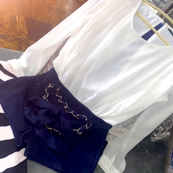 Romper navy blue short white top open back. New no tags ocean vibes romper - Picture 2 of 16